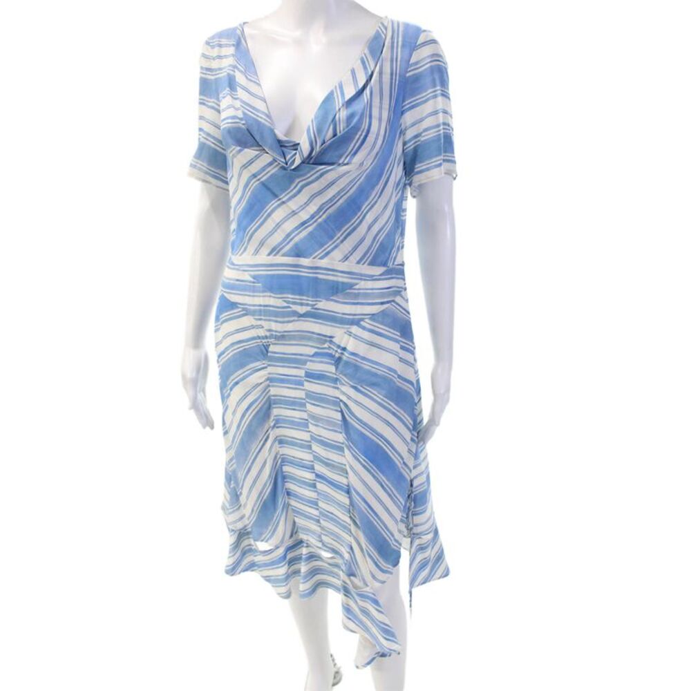 Altuzarra Women Shift Dress Light Blue Silk Midi Zip Size 40